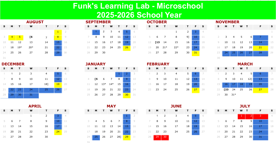 Microschool Calendar